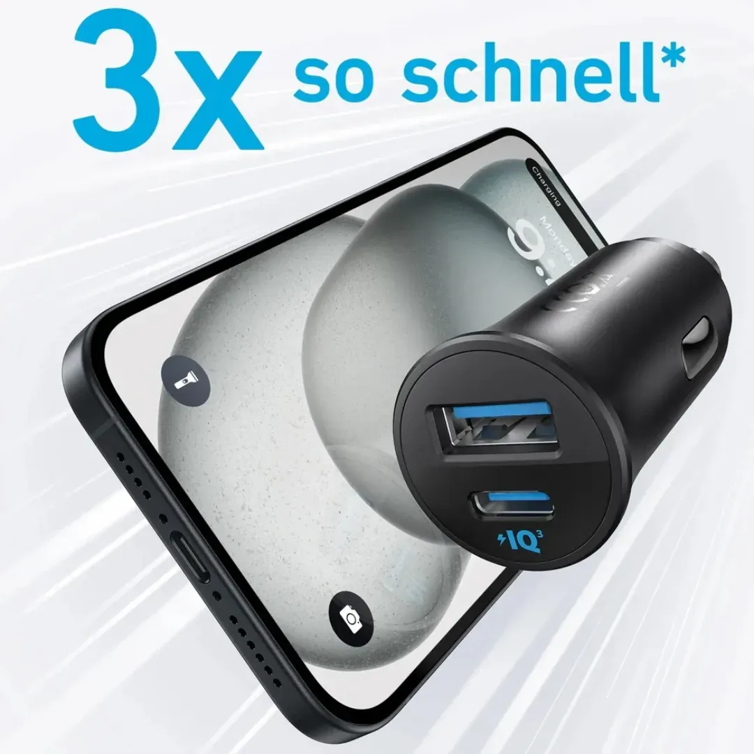 Ultra compaxt dual port car charger 30w